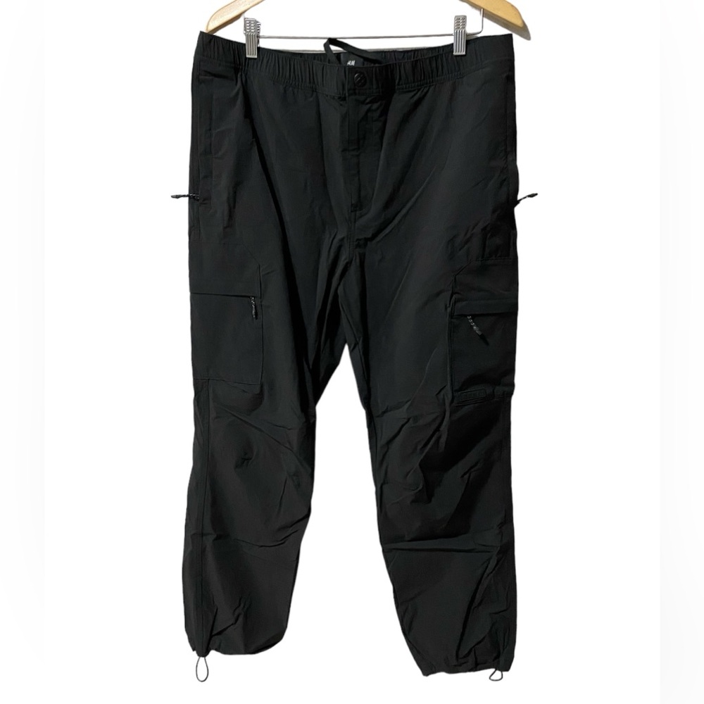 H&M CARGO SPORT BLACK PANTS REGULAR FIT COUPE STANDARD SIZE L